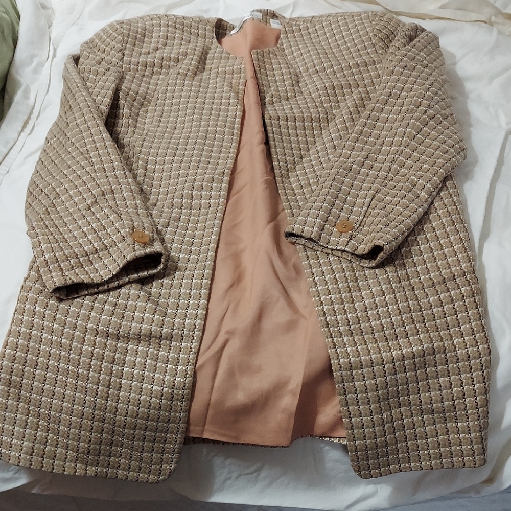 Ellen Tracy Checkered Tan  Blazer Coat